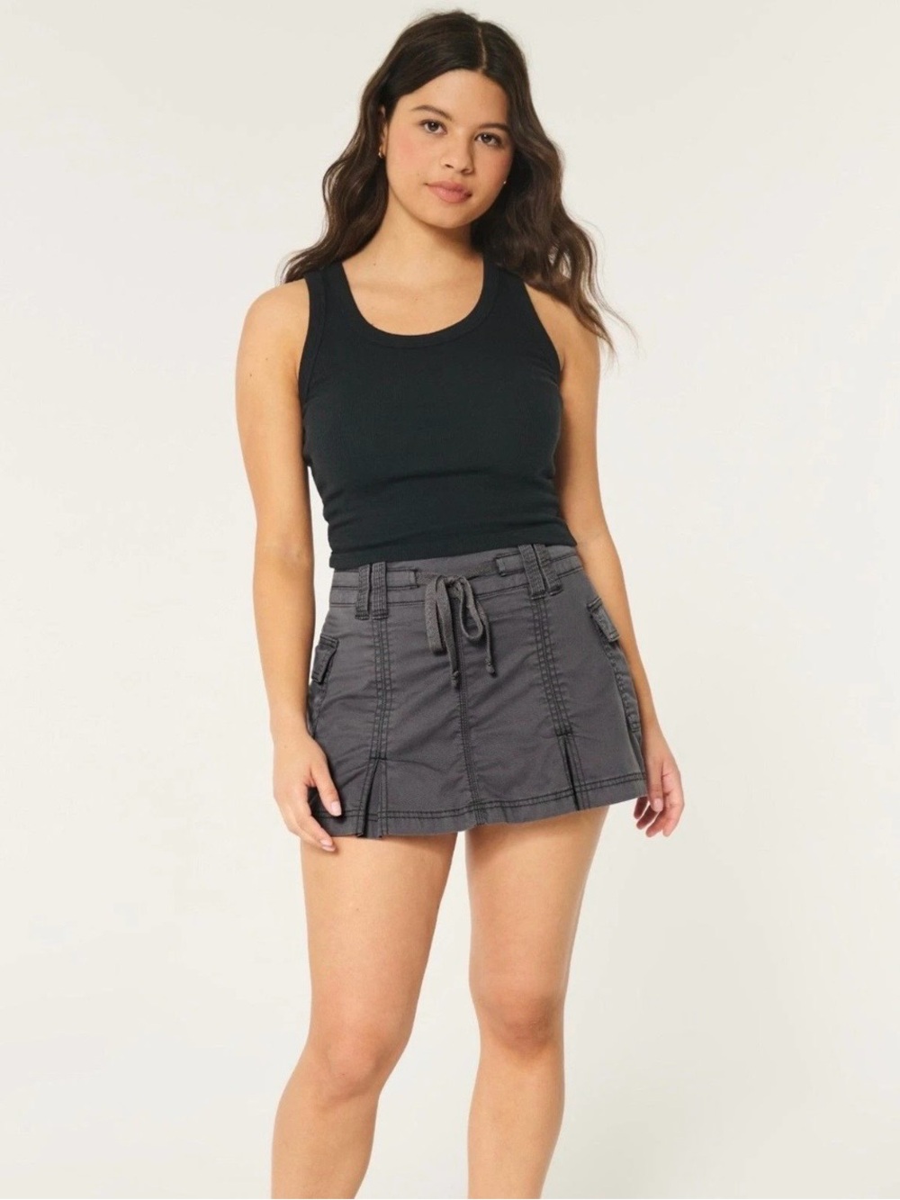 Hollister Mid-Rise Pleated Cargo Mini Skort Womens M Charcoal Gray Y2K